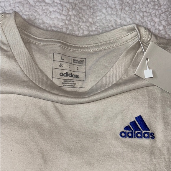 Adidas Cream and Blue Crew Neck Tee - Picture 2 of 5